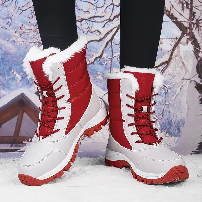 Women Boots Warm Plush Winter Shoes For Women Snow Boots Plus Size Waterproof Non-slip Lace Up Ankle Boots Female