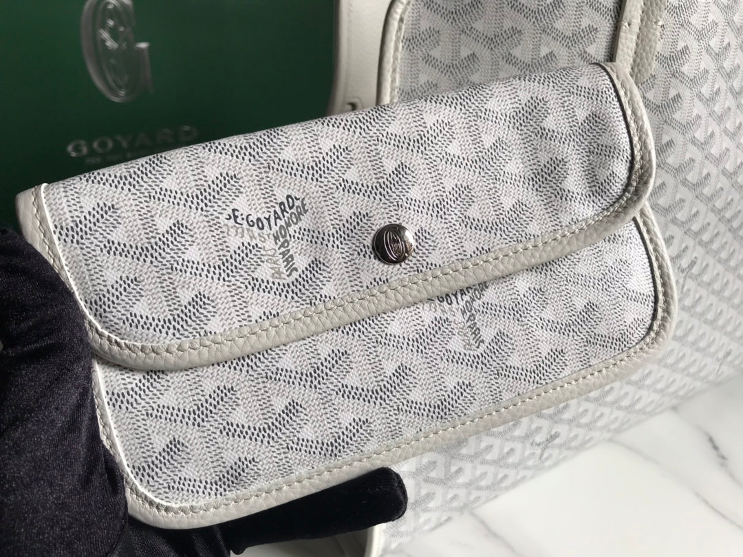 Goyard Hardy Pm Bag 40 Cm White Goyardine Canvas And Taurillon Leather Trim