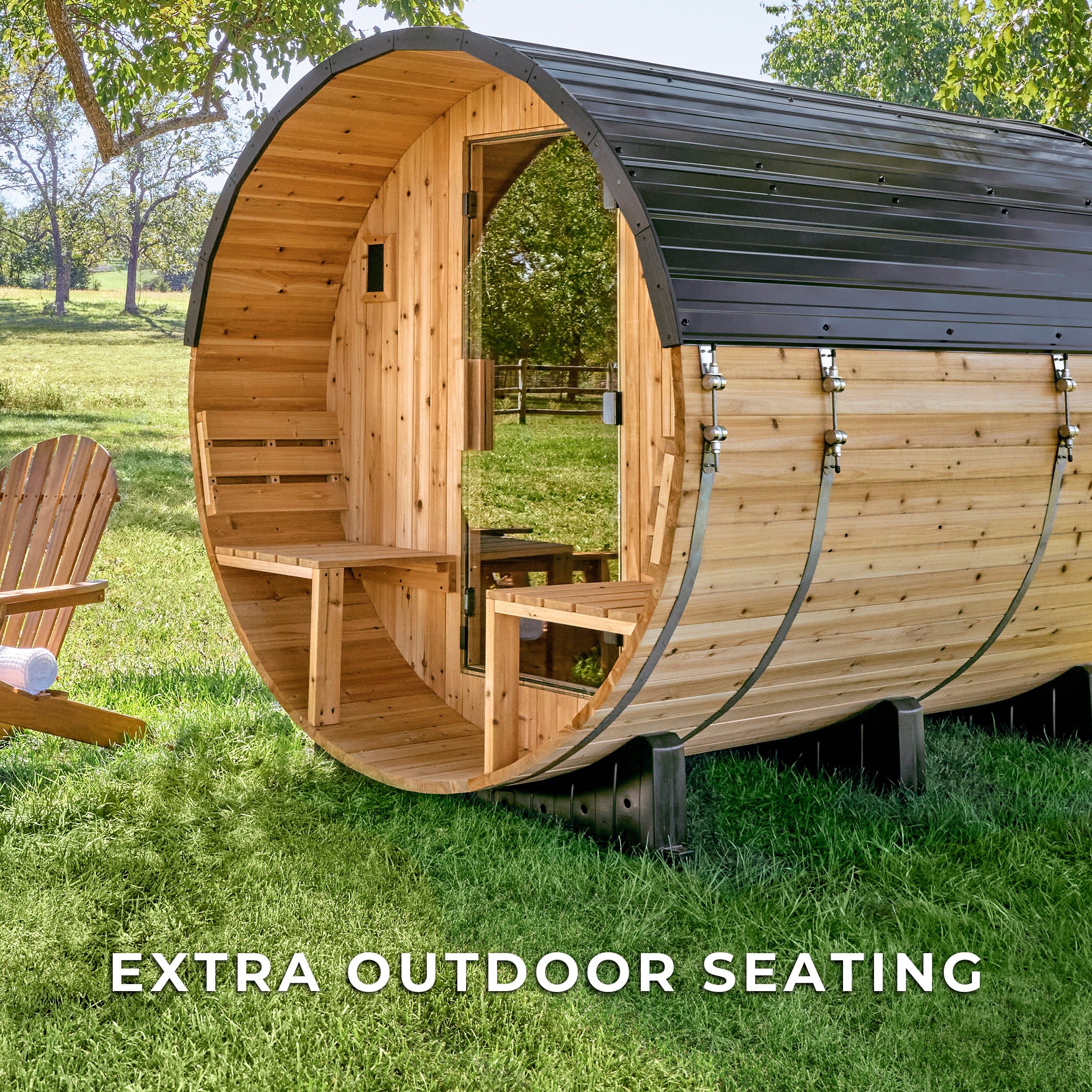 Paxton Outdoor Barrel Sauna with Porch �?4-6 Person