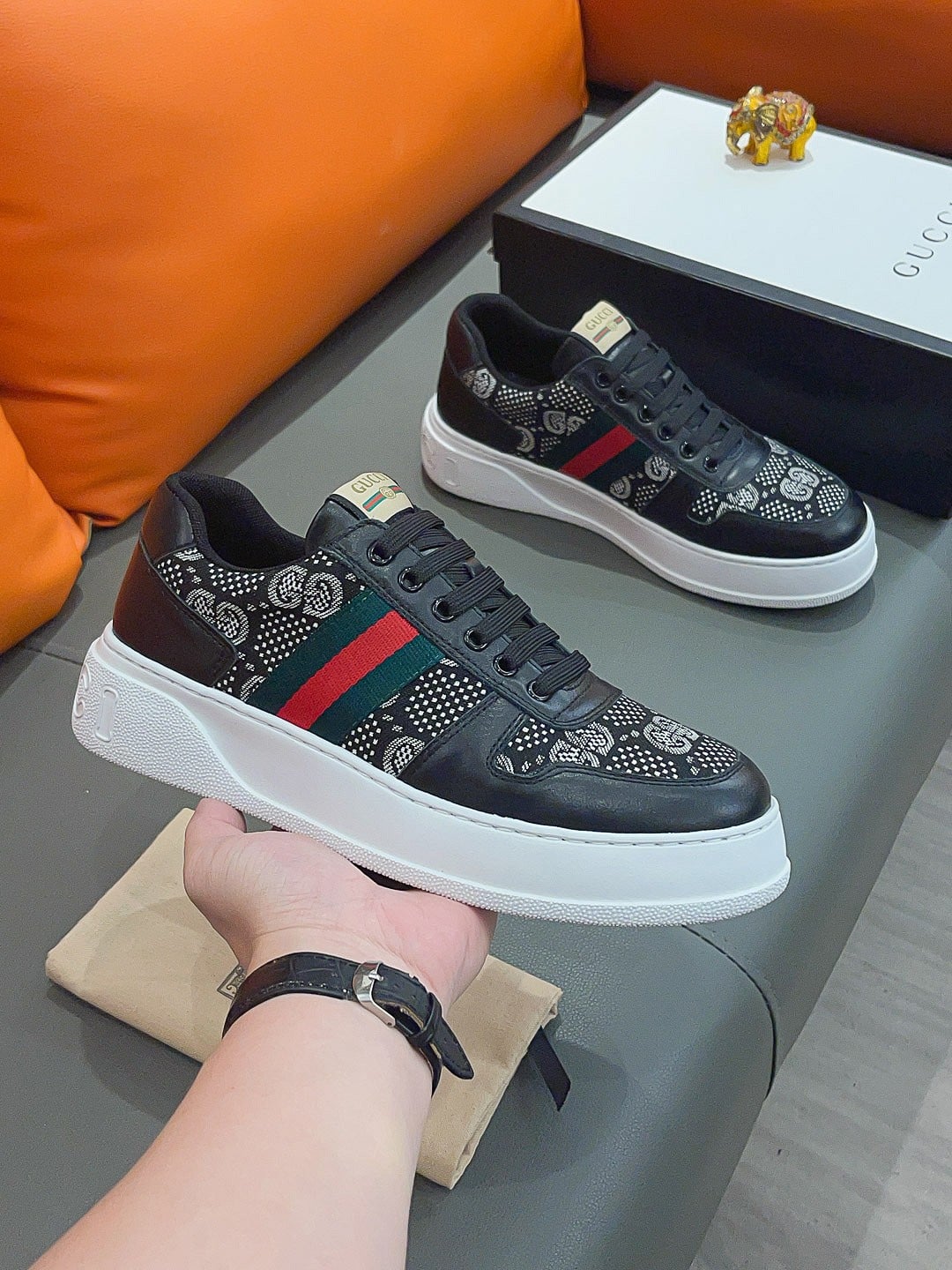 Gucci Screener Gg High Top Sneaker Leather In Black