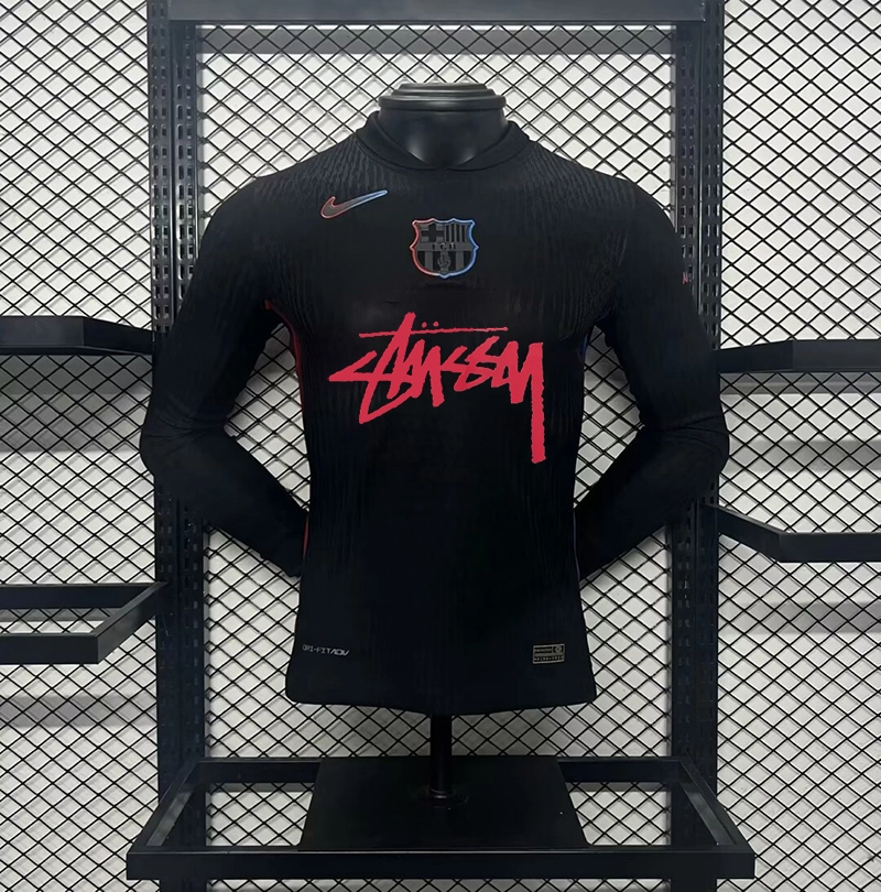 Player 2024-25 Barcelona long sleeve Stussy black Football jersey