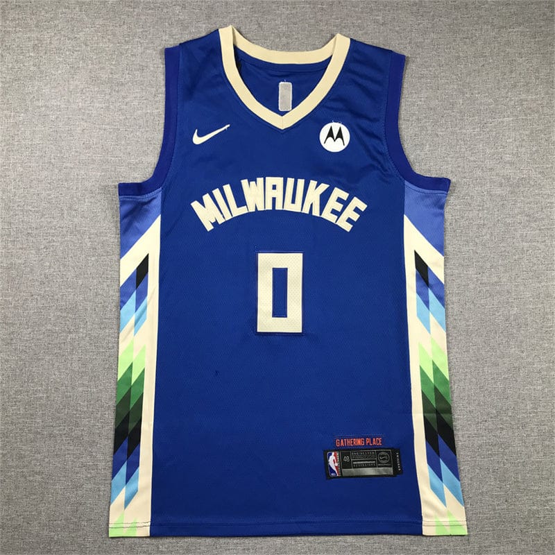 Mens Milwaukee Bucks Damian Lillard 0# Blue City Edition2023-2024 season Jersey