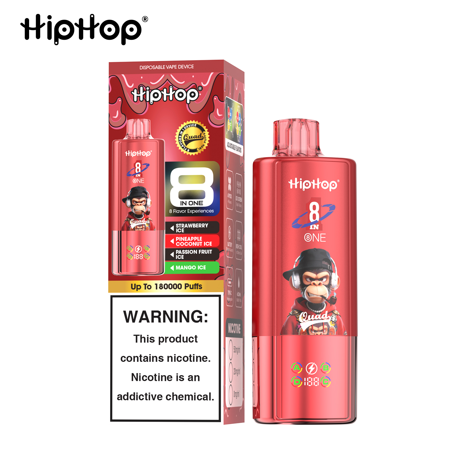 HIPHOP 180k Puffs Prefilled Vape |  Rechargeable