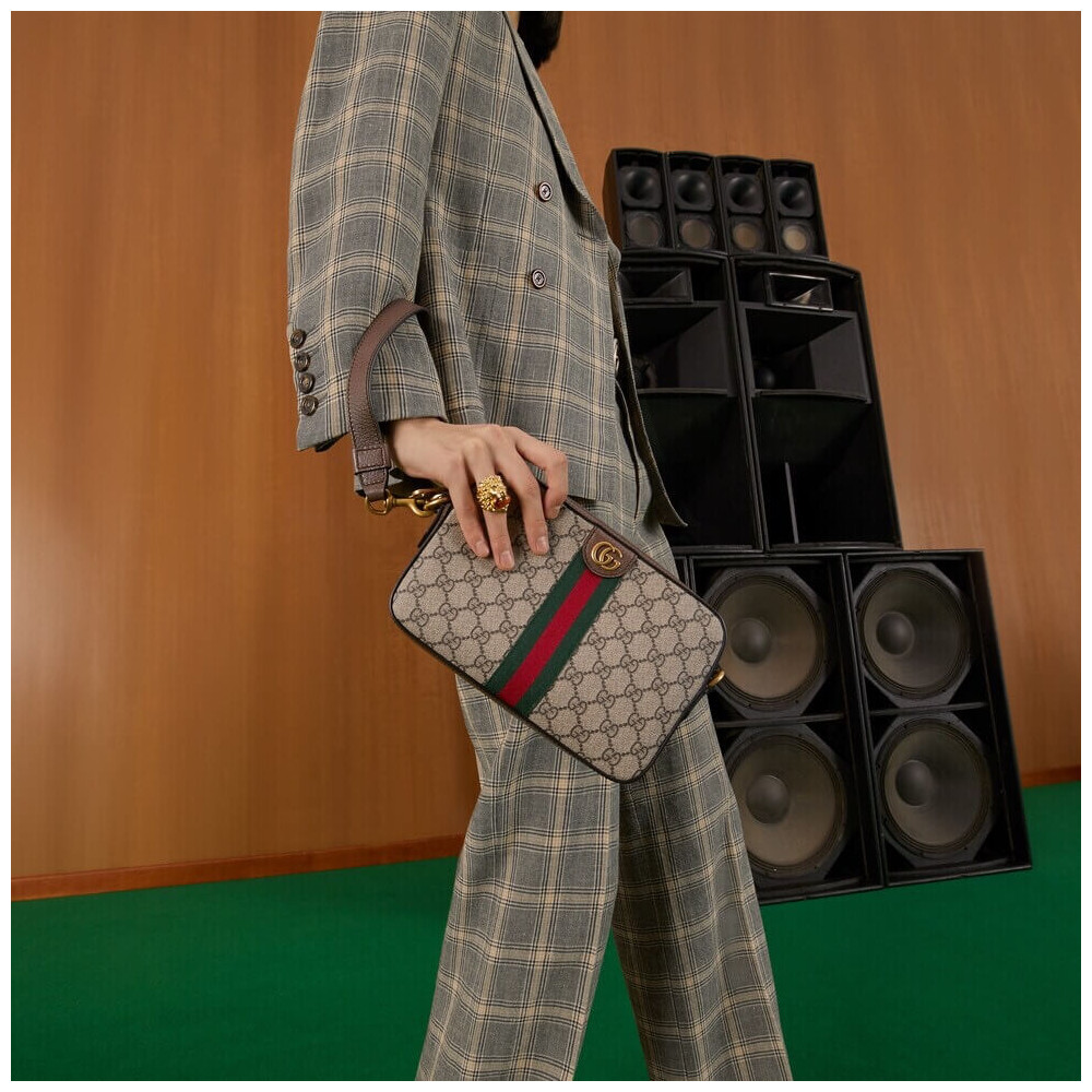 Gucci Ophidia GG Supreme Shoulder Bag Beige/Ebony 24cm/9.4in