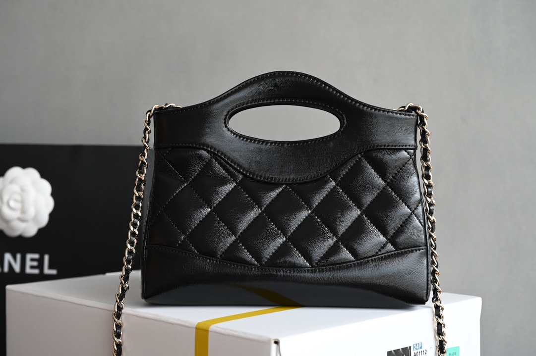 31 Nano Shopping Bag in Black Shiny Lambskin with Light Gold Hardware (Model AS4133)