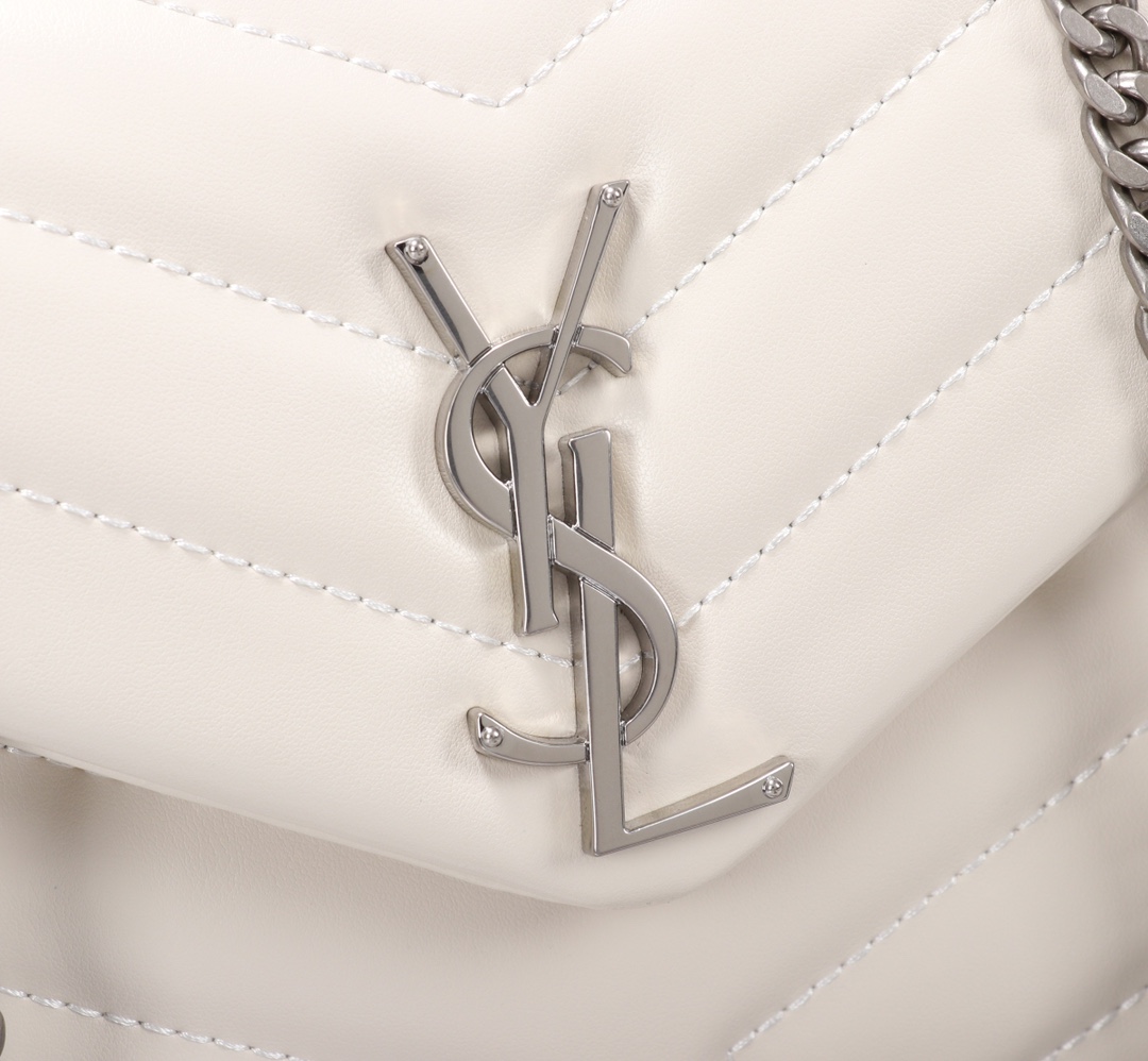 Saint Laurent Loulou Small Chain Bag In Matelassé Y Leather White Silver 23Cm 494699DV726 9207