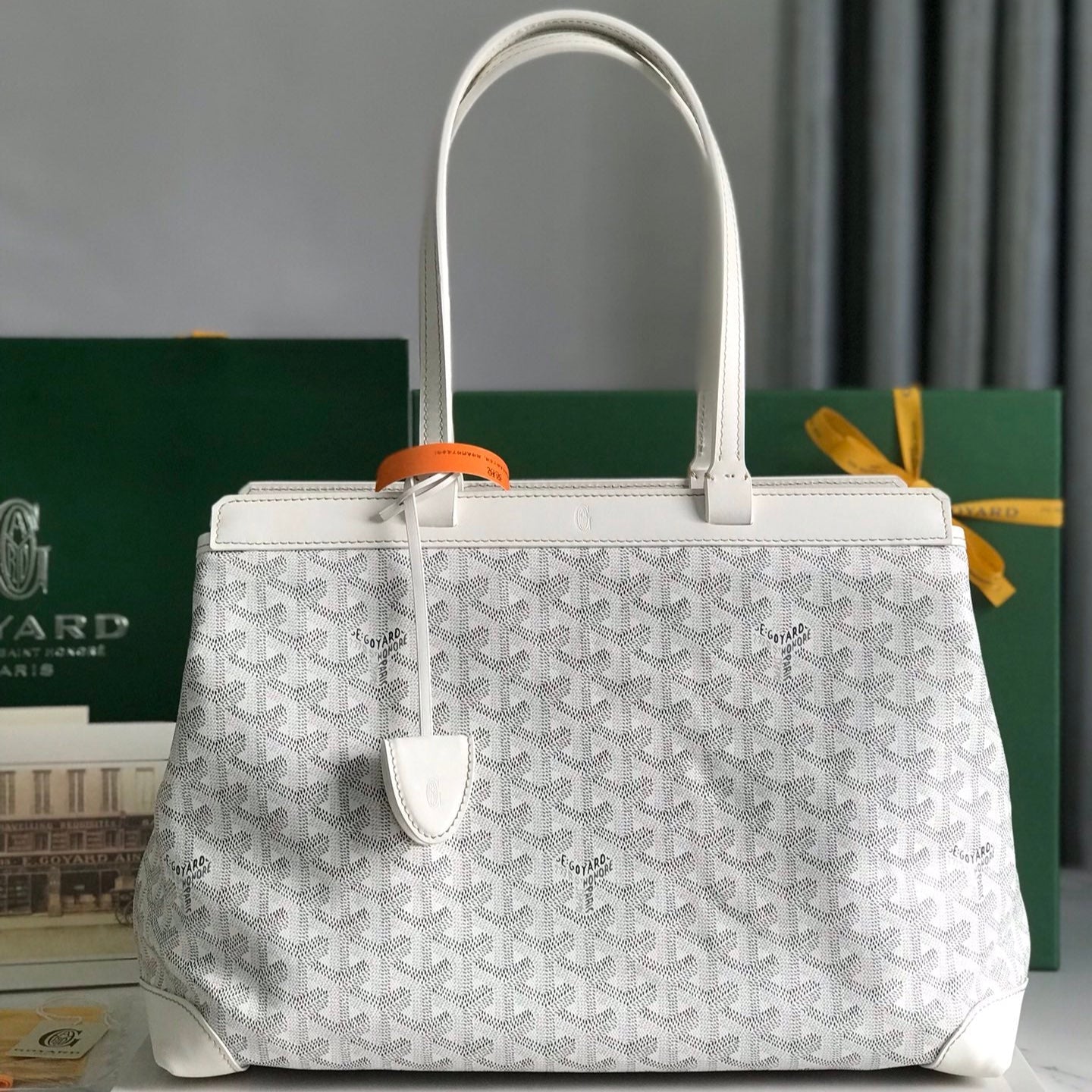 Goyard Bellechasse Biaude Pm Bag 36 Cm White Goyardine Canvas And Calfskin Trim