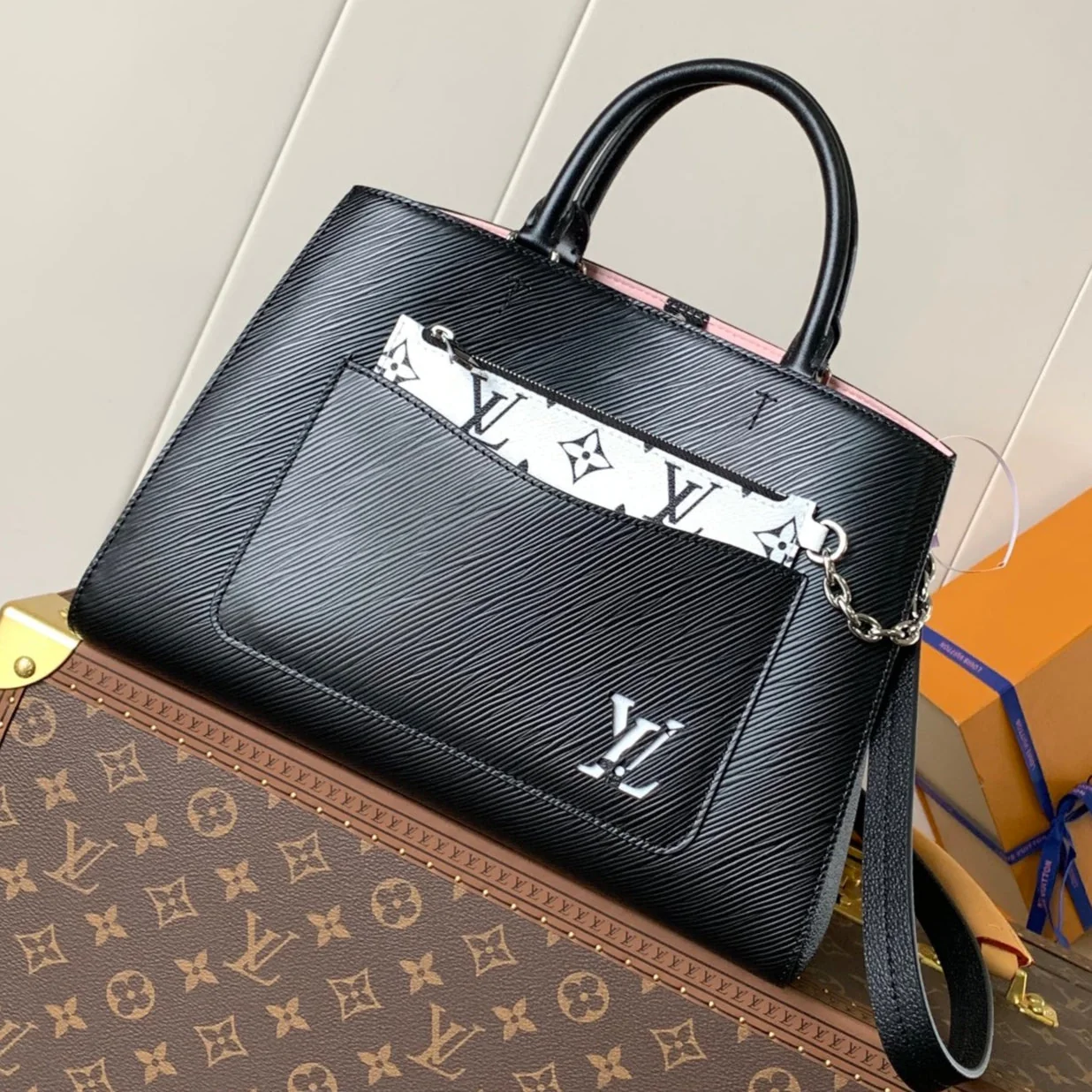 LV Marelle 30cm Tote Bag Black mix White Epi grain leather 241074