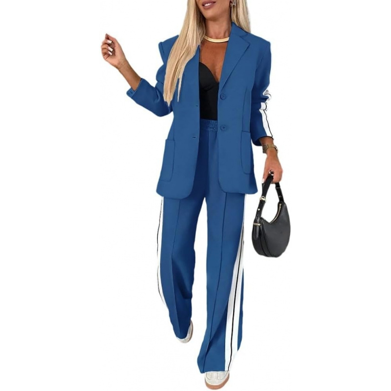 Women's Two Piece Outfits Striped Side Button Blazer