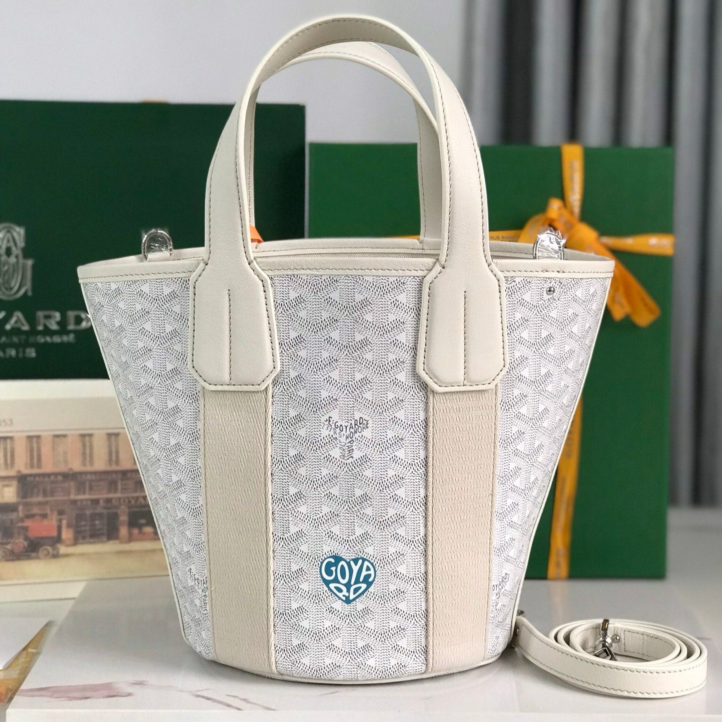 Goyard Small Belharra 24 Cm White Goyardine Canvas And Lambskin