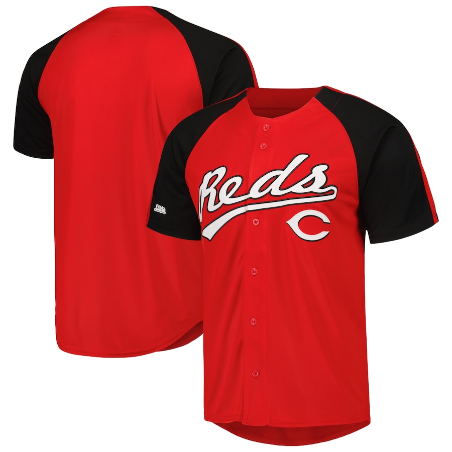 Cincinnati Reds Stitches Button-Down Raglan Fashion Jersey Red