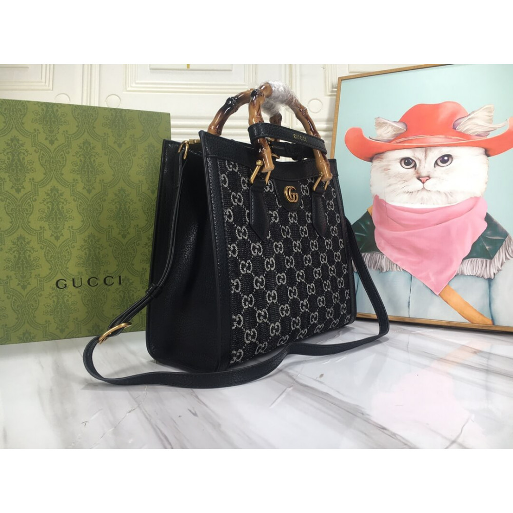 Gucci Diana Small Tote Bag in Black Denim