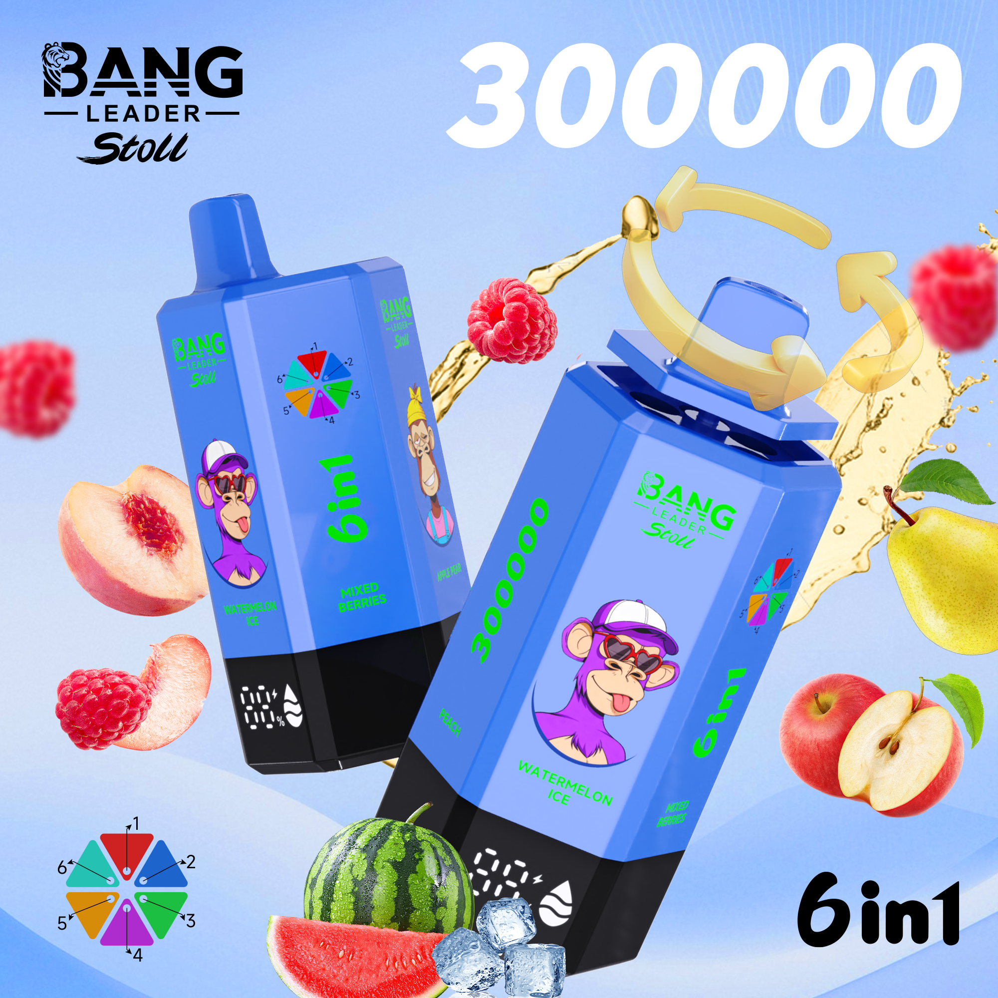 Bang Leader Stoll 300K Puffs 6-in-1 Prefilled Vape | Multi-Flavor,  Rechargeable