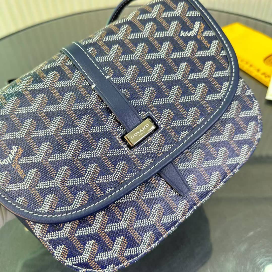 GOYARD GOYARDINE BELVEDERE PM MESSENGER BAG NAVY 21CM