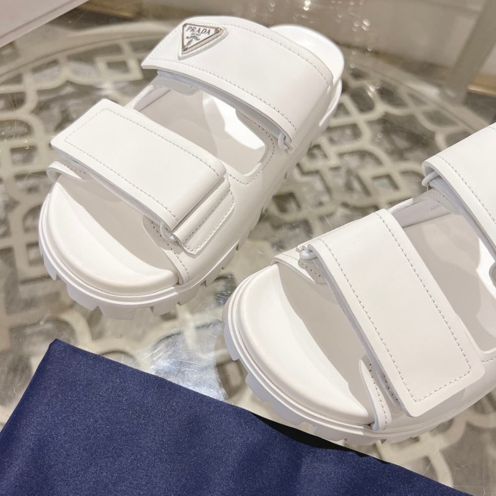 Prada Leather Strap Sandals White