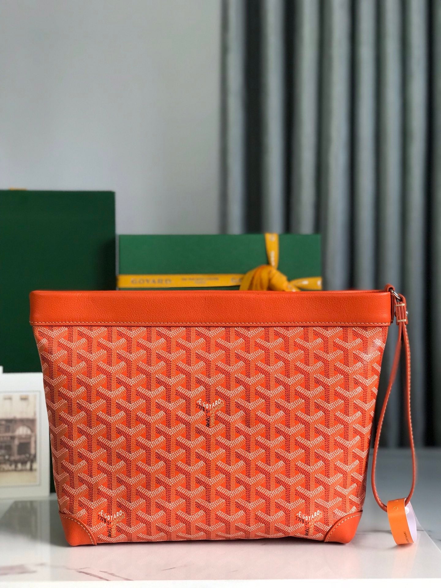 Goyard Conti Pouch 24 cm Orange Lambskin And Goyardine Canvas
