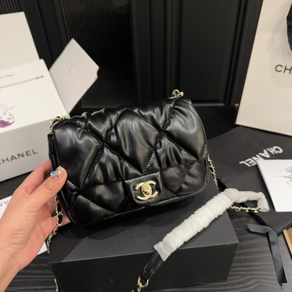 Chanel Puffy Bubbly Cc Flap Bag Quilted Medium Black 22.9Cm/9in