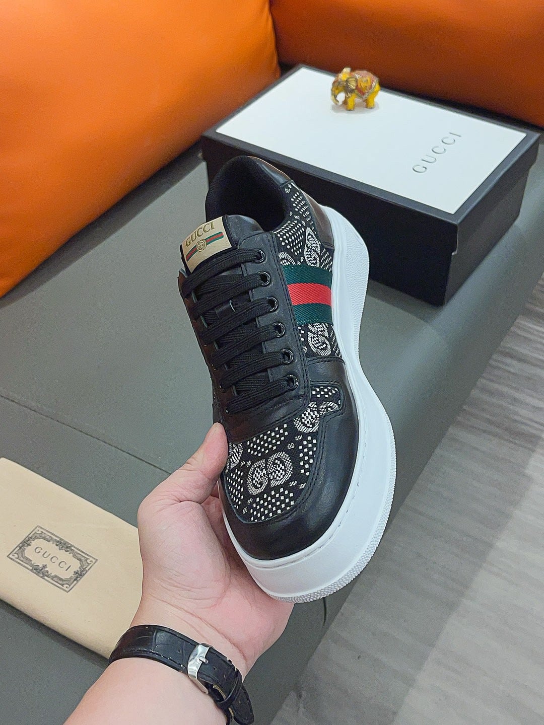 Gucci Screener Gg High Top Sneaker Leather In Black