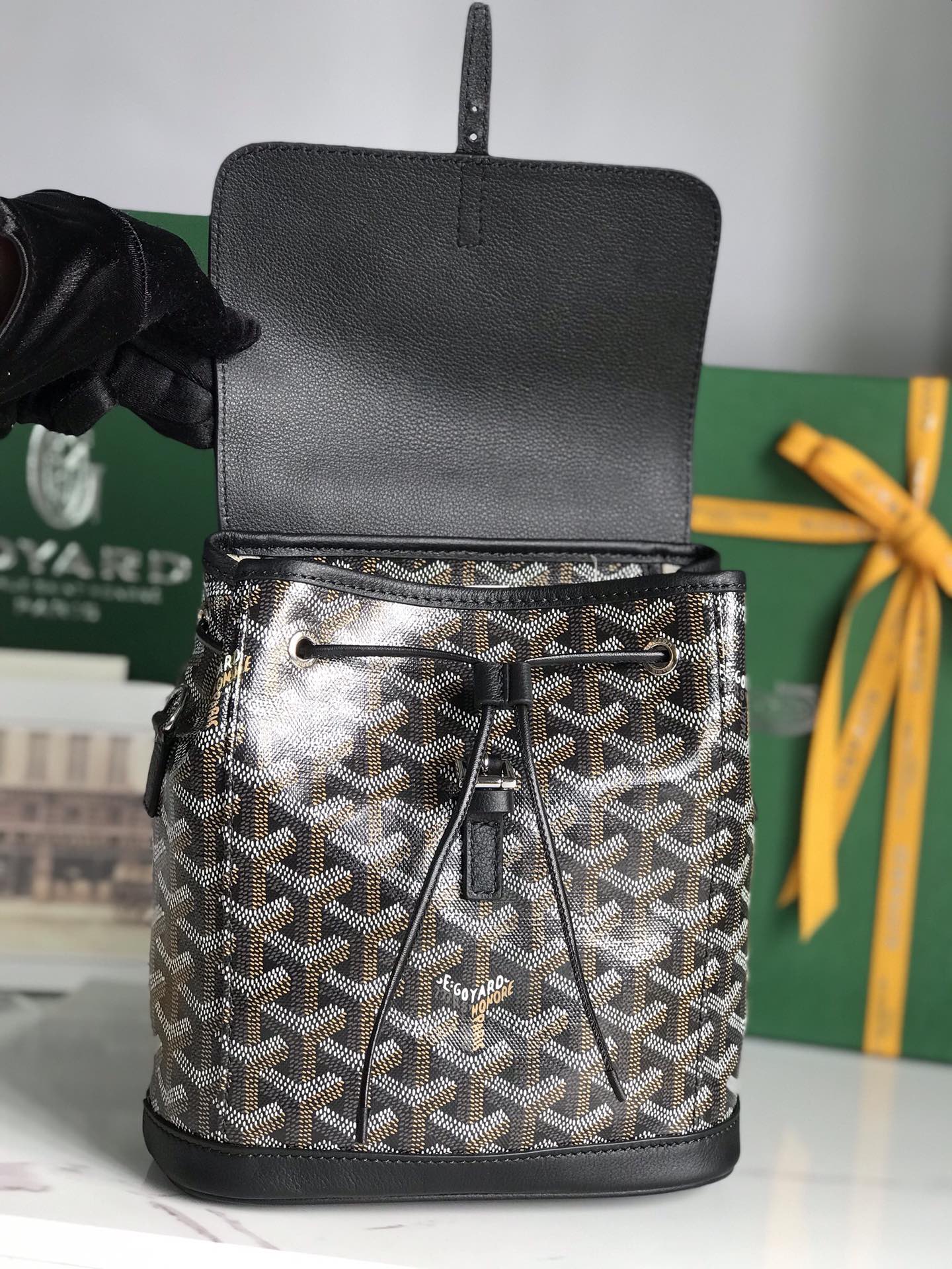 Goyard Alpin Mini Backpack 21cm Black Lambskin And Goyardine Canvas