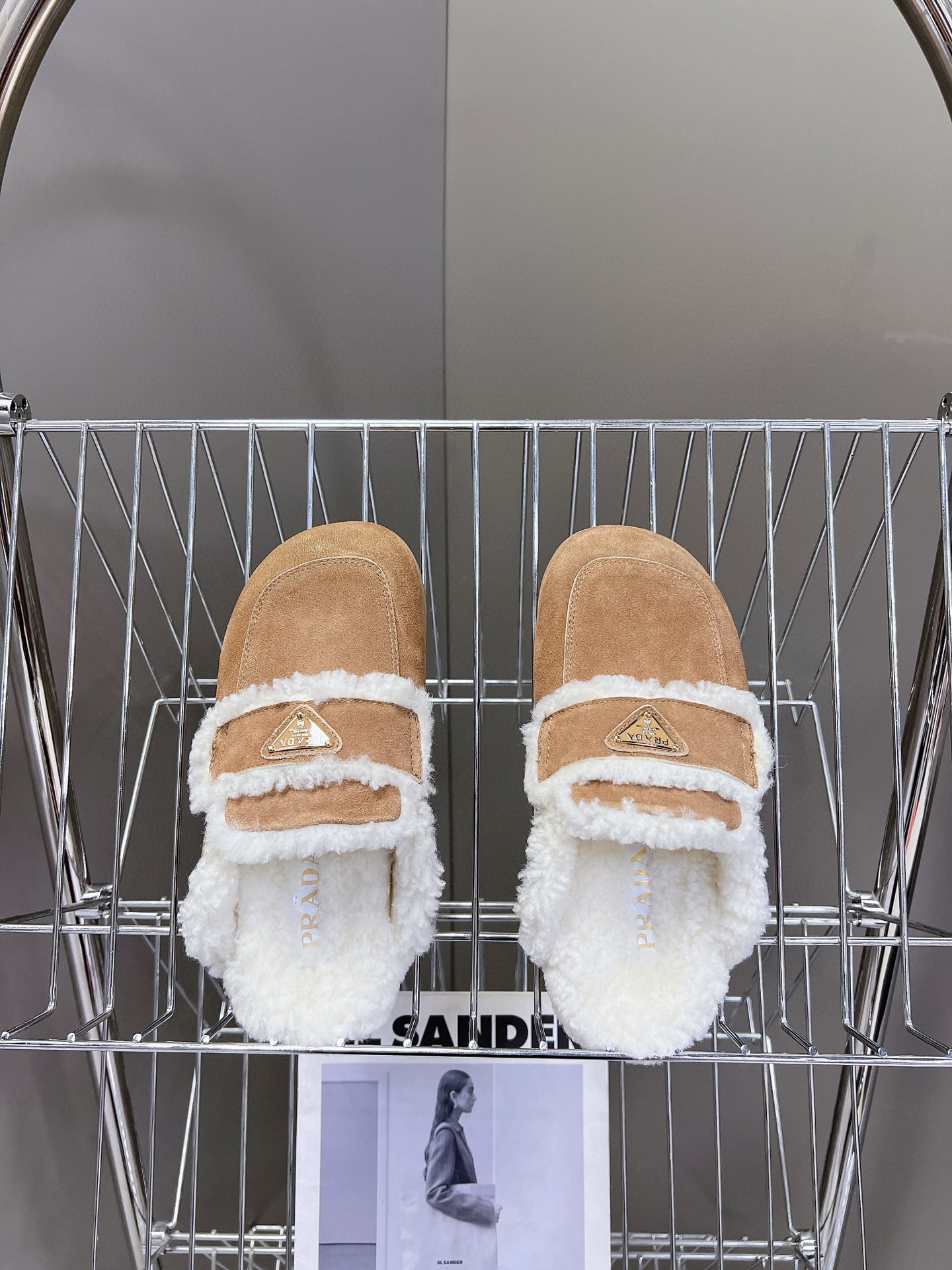Prada Suede And Shearling Slippers Ecru 1S711M X0O F0379 F Zg20