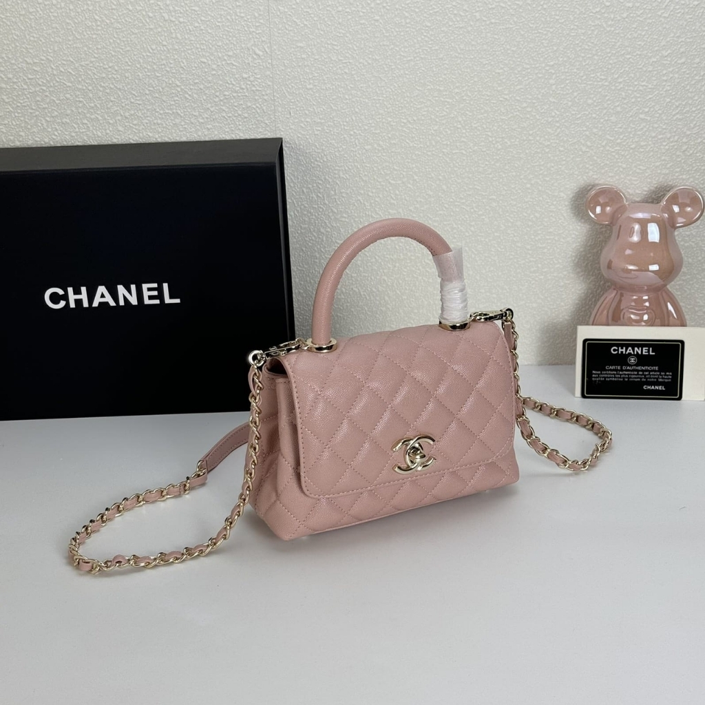 Chanel Mini Coco Handle Flap Bag Caviar Gold Hardware Pink 19Cm
