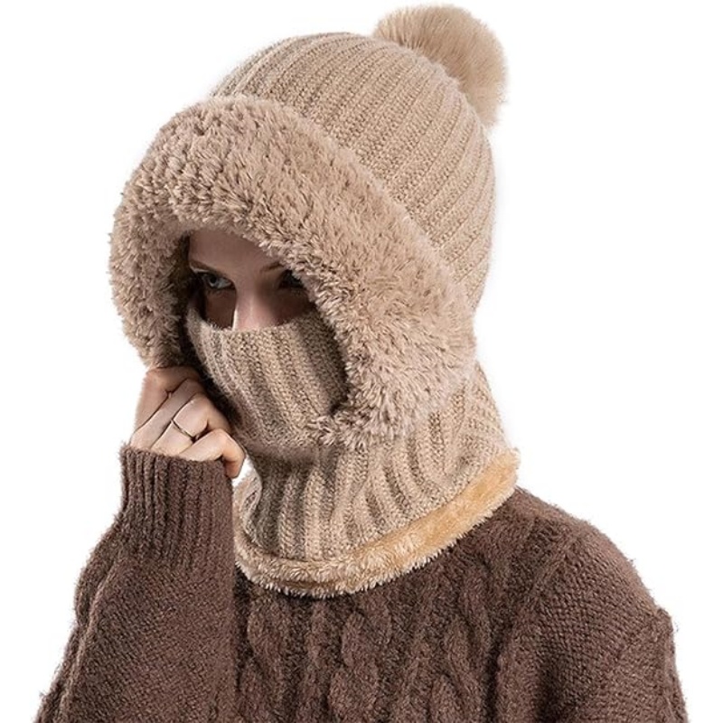 Women's Knitted Beanie Hat with Face Cover