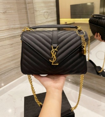 Ysl College Medium Chain In Quilted Leather Black Gold