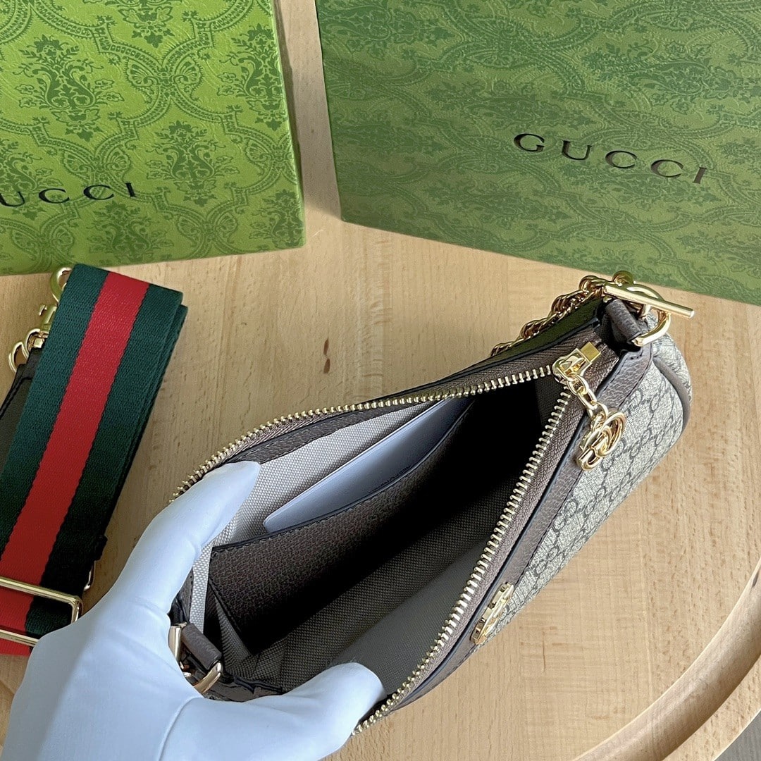 Gucci Ophidia Small Shoulder Bag Beige And Dark Brown 25Cm 735132 FABLE 9442