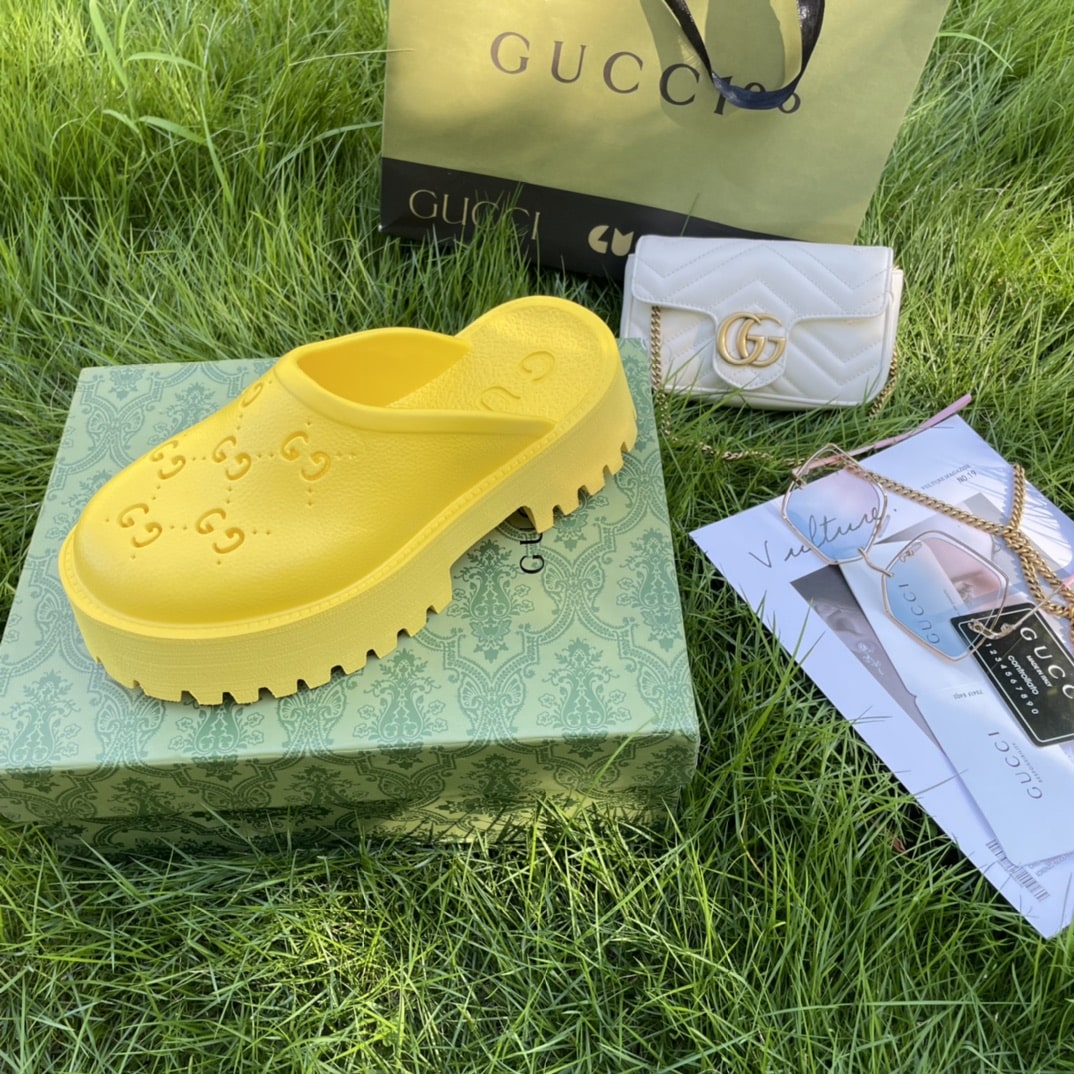 Gucci Men’S Slip On Sandal Yellow Gg Rubber