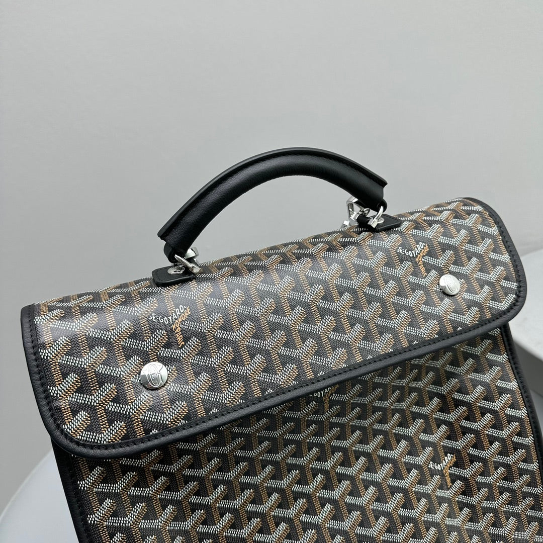 Goyard Leger Backpack 37 Cm Black Goyardine Canvas With Calfskin Trim