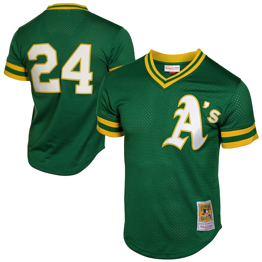 Rickey Henderson Oakland Athletics Mitchell&Ness 1991 Cooperstown Mesh Batting Practice Jersey Green