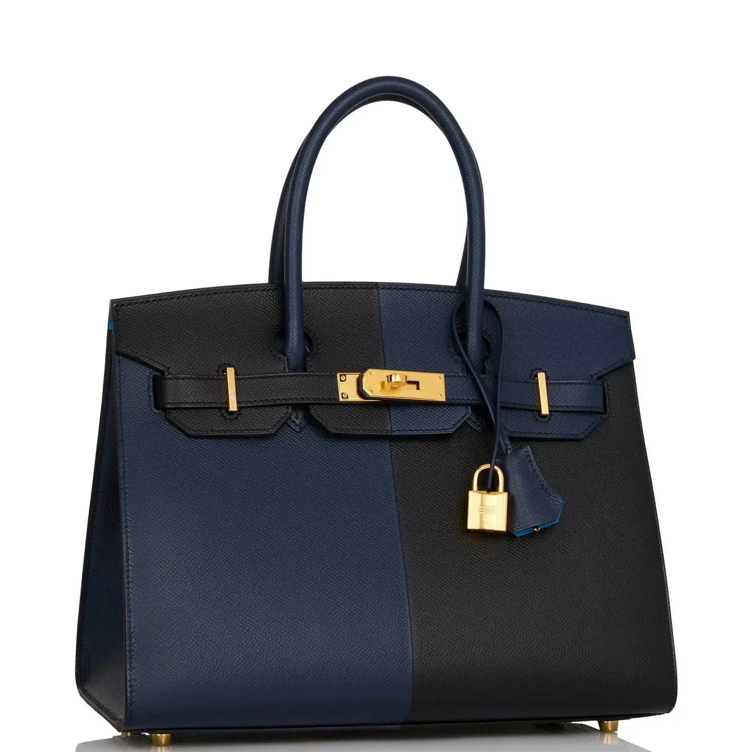 HM BIRKIN SELLIER CASAQUE 32cm BLACK AND BLUE TOGO LEATHER GOLD HARDWARE