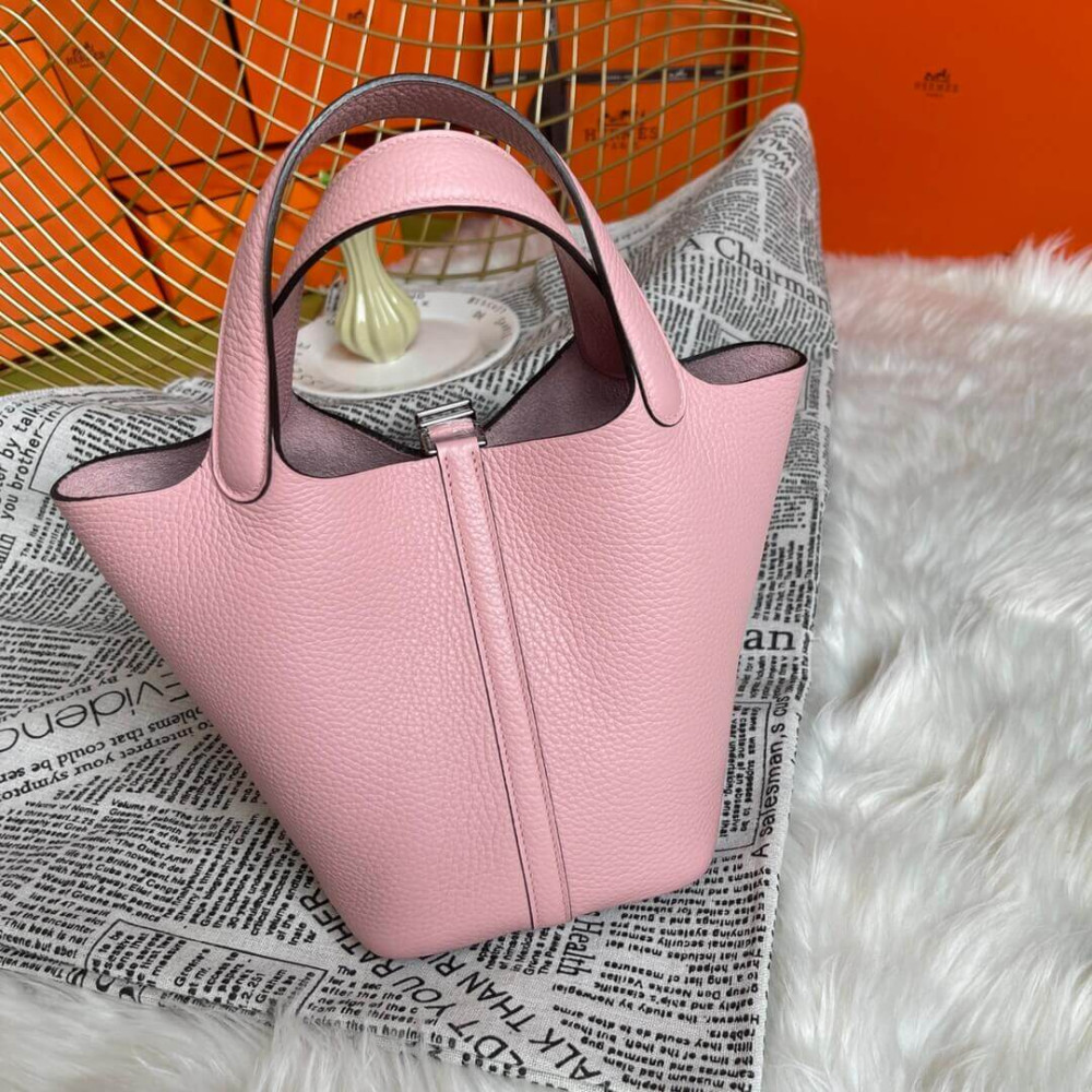 Hermes Picotin Lock Bag In Taurillon Clemence 3Q Rose Sakura 22Cm