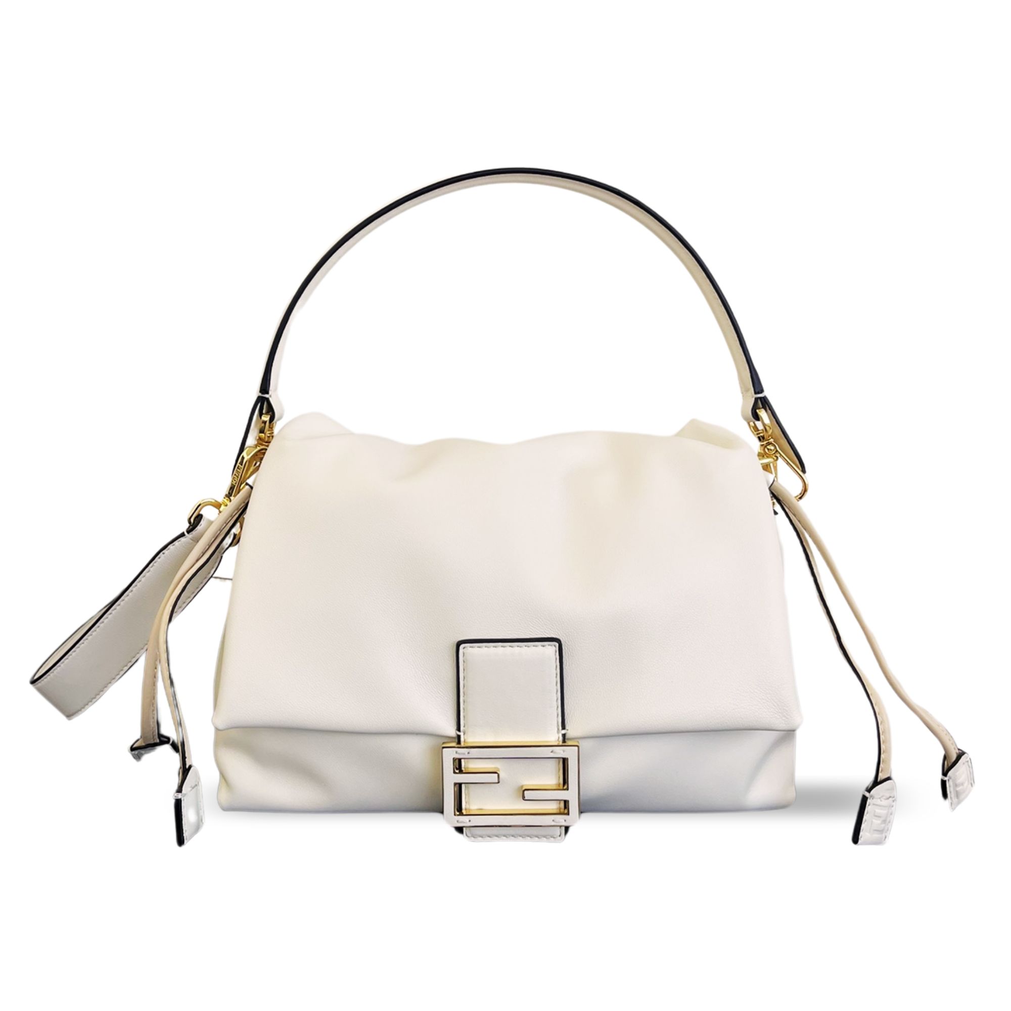 Fendi Mamma Baguette Medium Matcha White Nappa Leather Bag 26.5cm