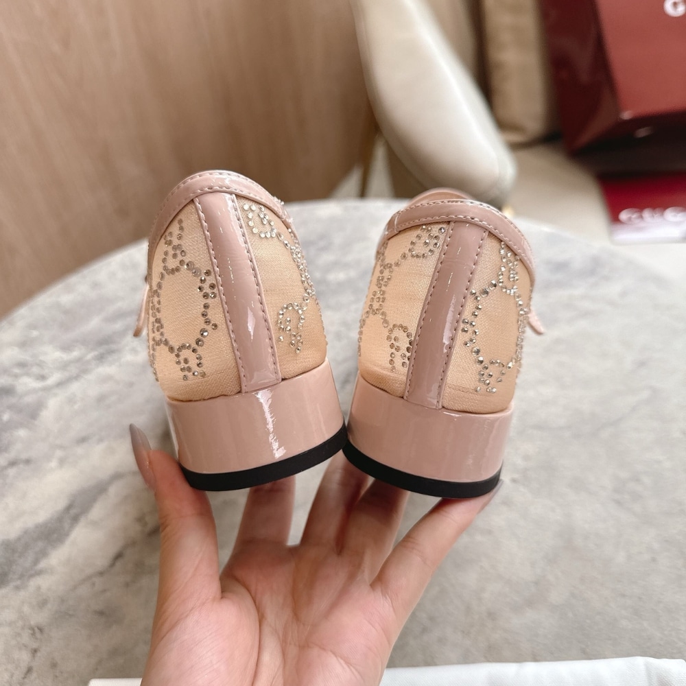 Gucci Women Gg Crystal Ballet Flat Light Pink Mesh 836809 Faeq0 9941