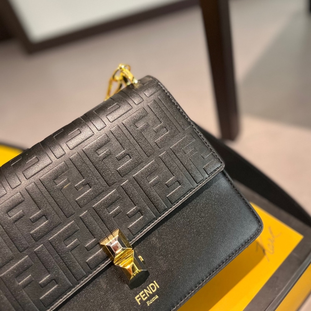 Fendi Diagonal Flat Pouch Ff Jacquard Fabric Bag Black And Grey 26Cm