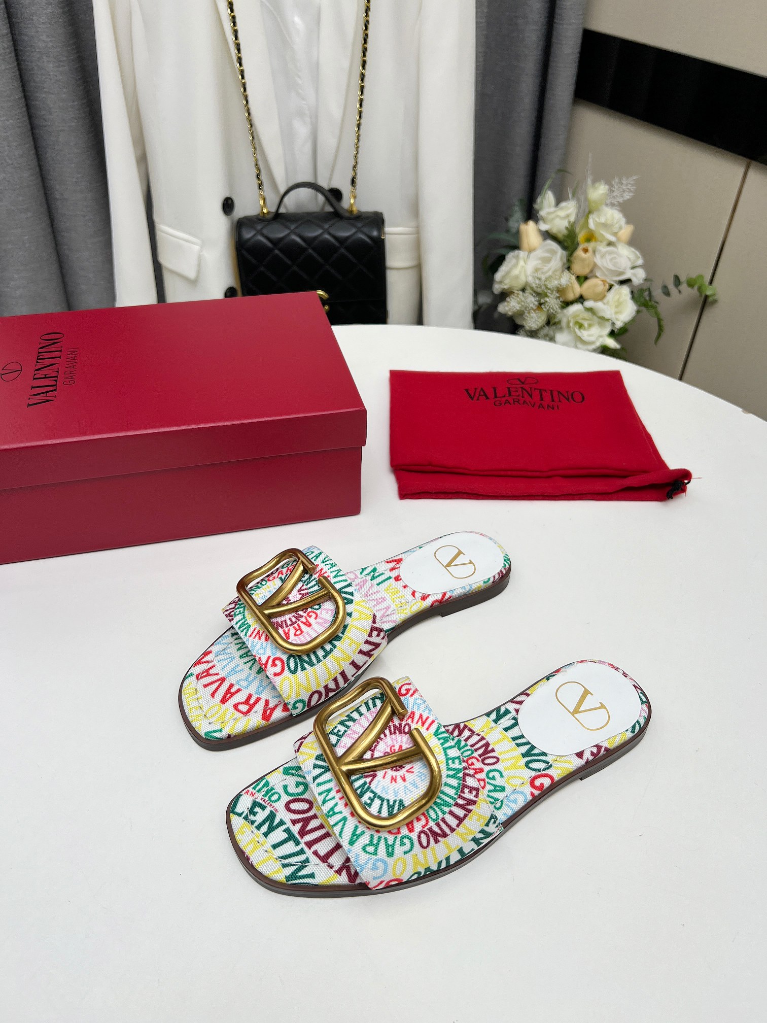 Valentino Garavani Escape Slide Sandal In Canvas With Valentino Loop Print Ws0Bd5Ful Qd7