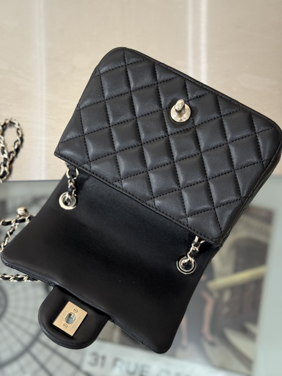 Mini Square Flap with Globe Charm