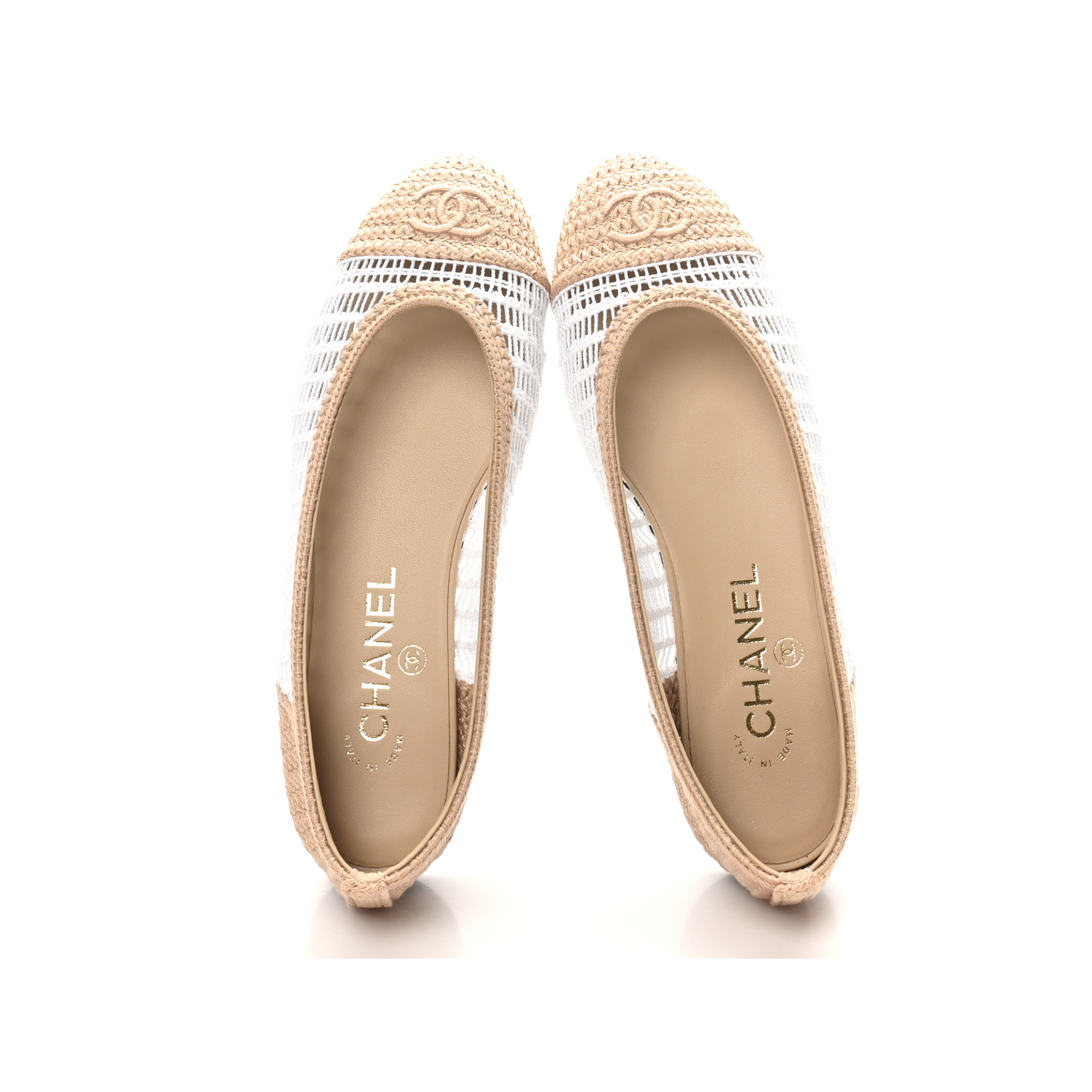 Chanel Raffia & Leather Two-Tone Beige/White Ballet Flats G45056
