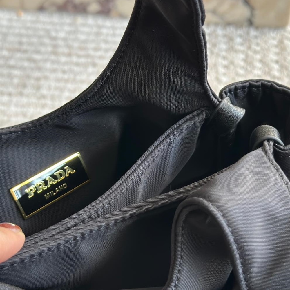 Prada Re Nylon And Nappa Leather Mini Bag With Bow Black 20Cm