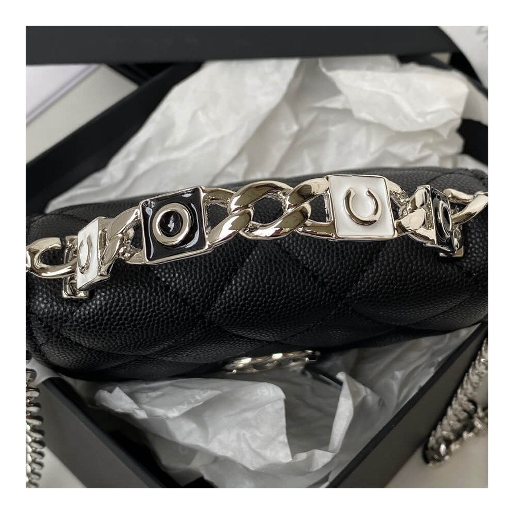 Chanel Enamel Handle Clutch with Chain in Grained Calfskin
