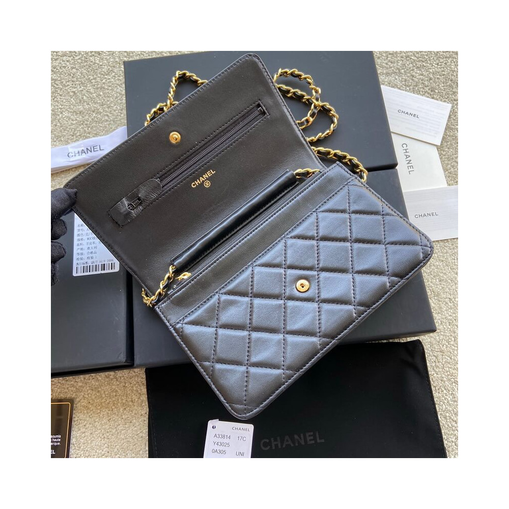 Chanel Lamb Wallet On Chain Woc Black 19cm