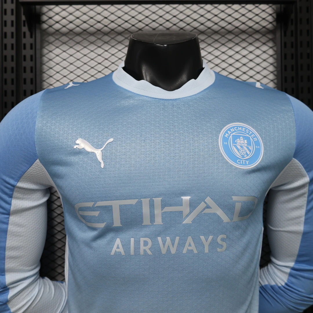 2026/27 Premier League Manchester City Team Home Football Jersey Player Version Long Sleeves - JerseyFun