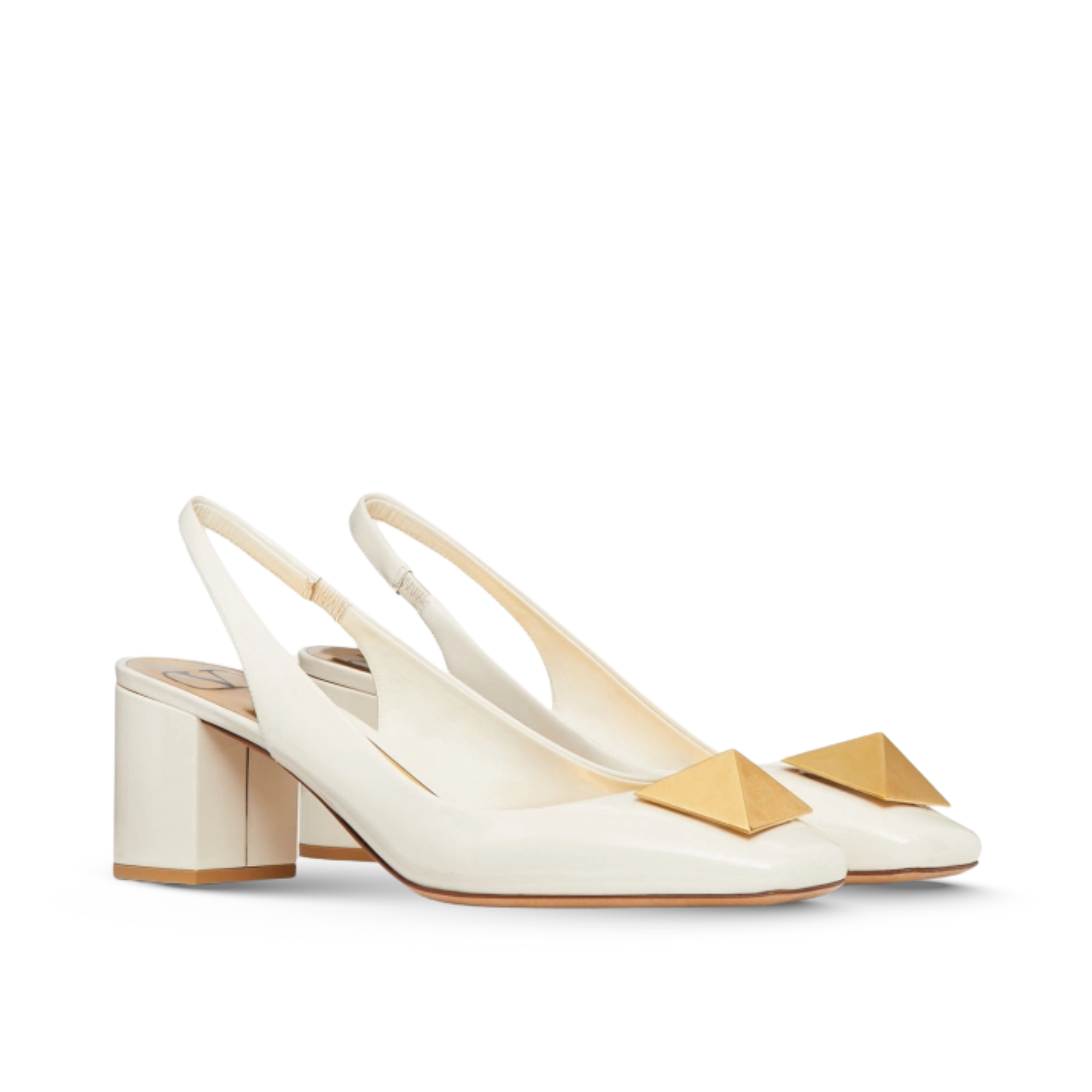 Valentino One Stud Patent-Leather Slingback Pump White