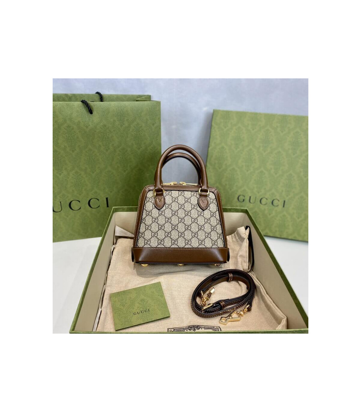 Gucci Horsebit 1955 Mini Top Handle Bag In Brown GG Supreme Canvas 20cm/ 7.9in