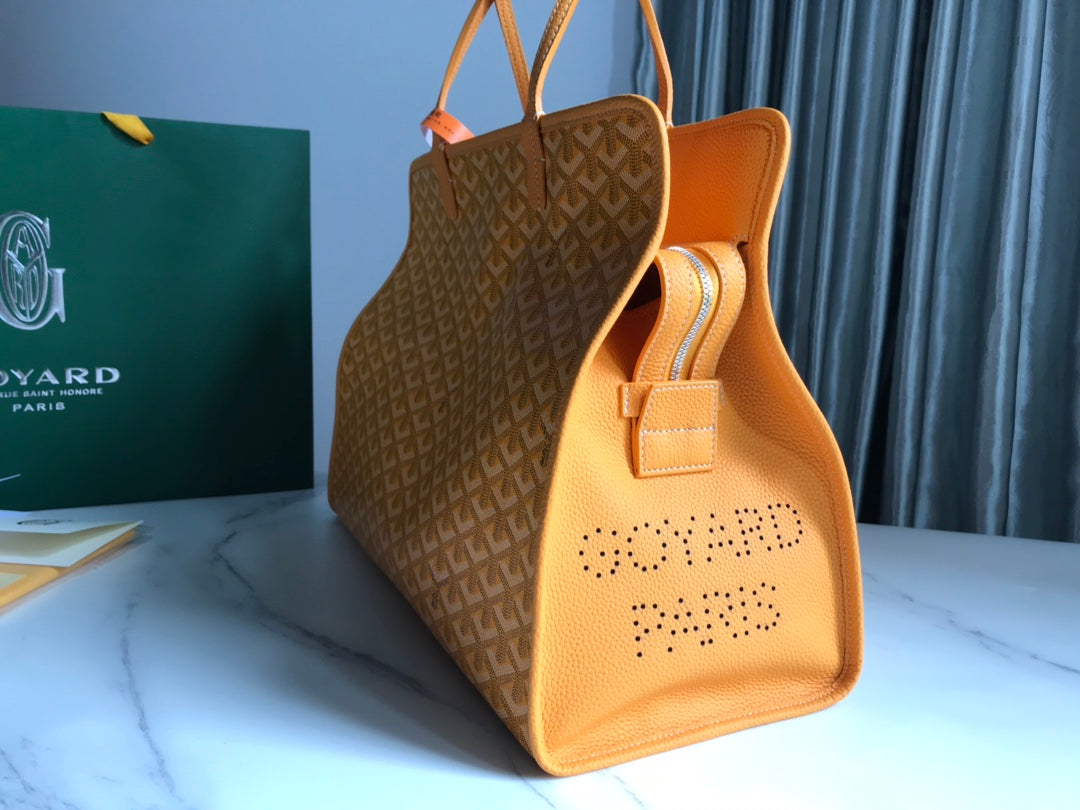 Goyard Hardy Pm Bag 40 Cm Yellow Goyardine Canvas And Taurillon Leather Trim