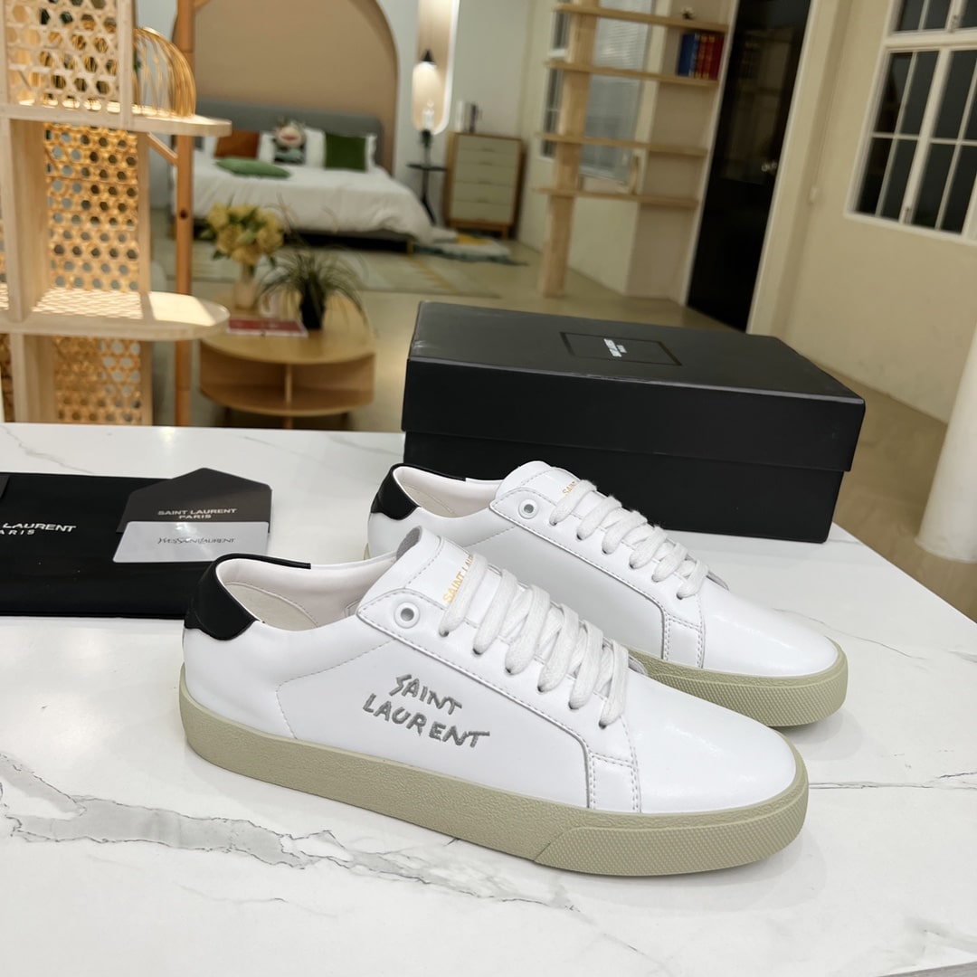 Saint Laurent Court Classic Embroidered Sneakers Black And White