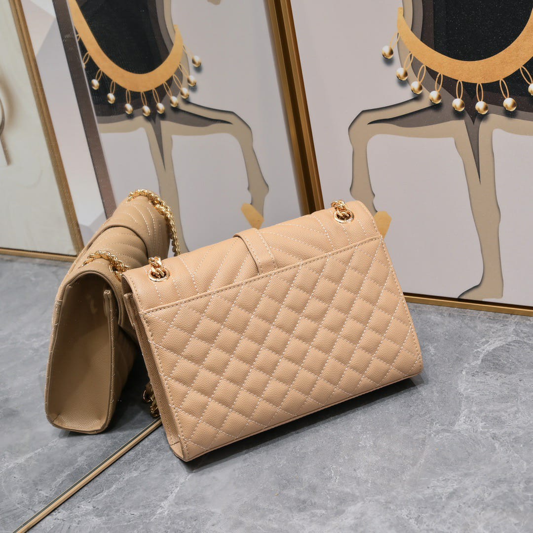 Saint Laurent Envelope Matelassé Grain De Poudre Dark Beige 24Cm