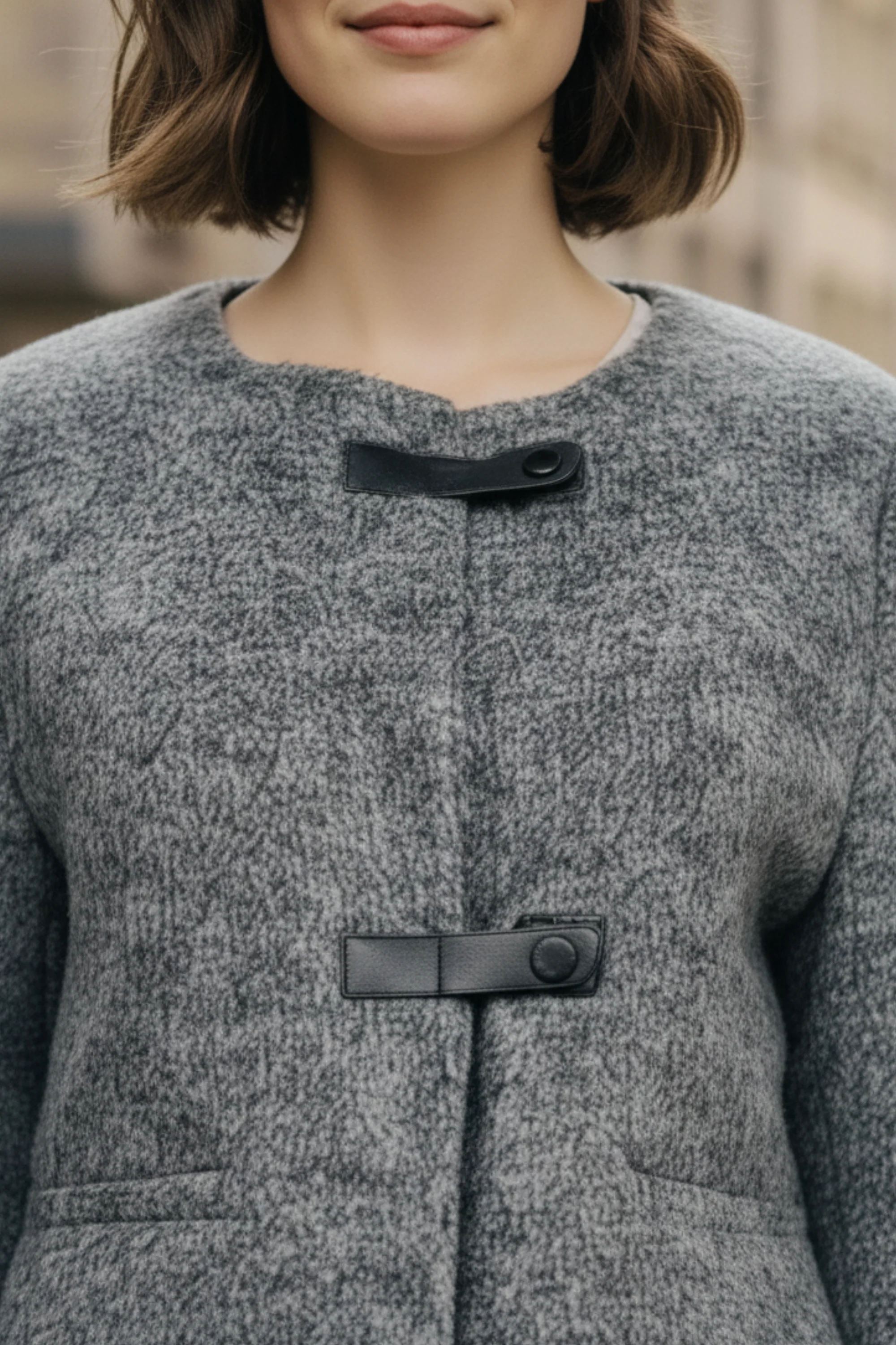 Ash Grey  Double-Sided Cashmere Buckle Blazer