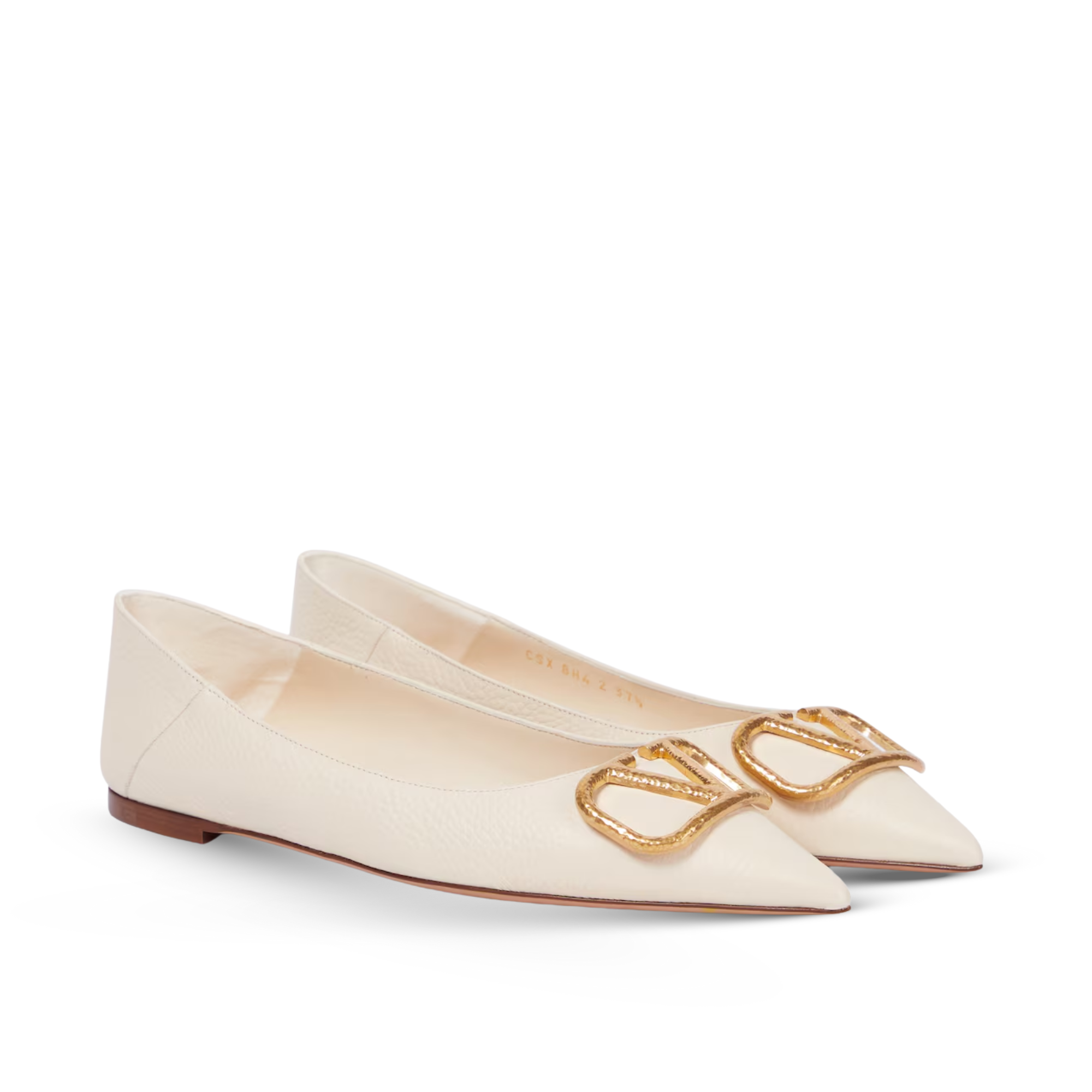 Valentino Garavani VLogo Pointed-Toe Leather Ballet Flats White